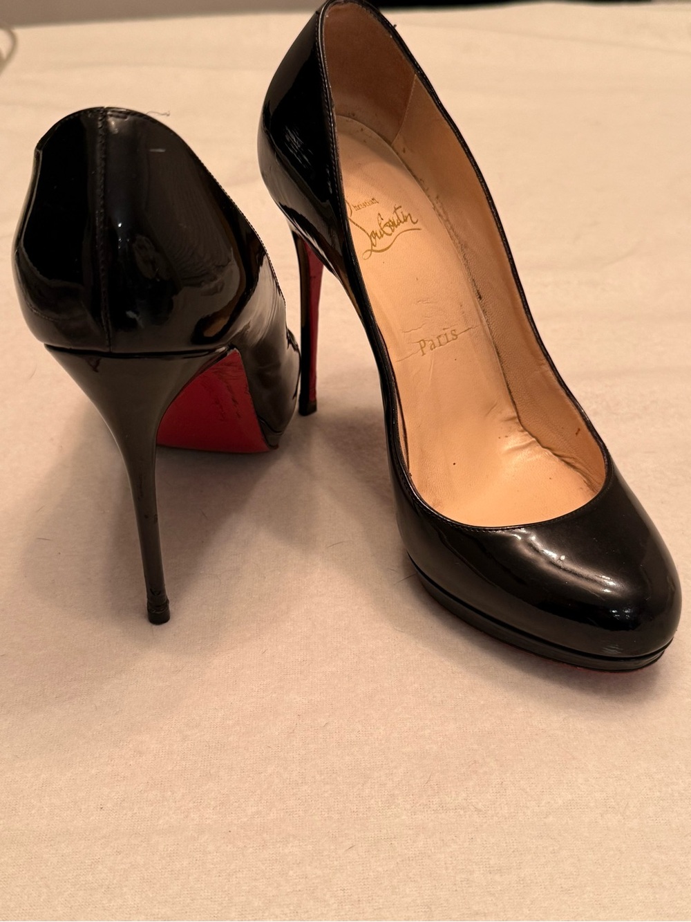 Christian Louboutin Black Patent Leather Platform Pumps Heels EU 38.5